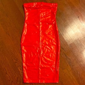 Latex 🔥 Fire Red Body Con (Tube) Strapless Dress